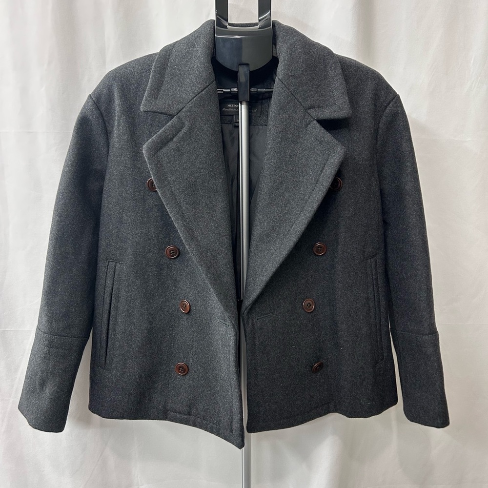 J. CREW Charcoal Grey Wool Melton Peacoat Jacket Sz 2P